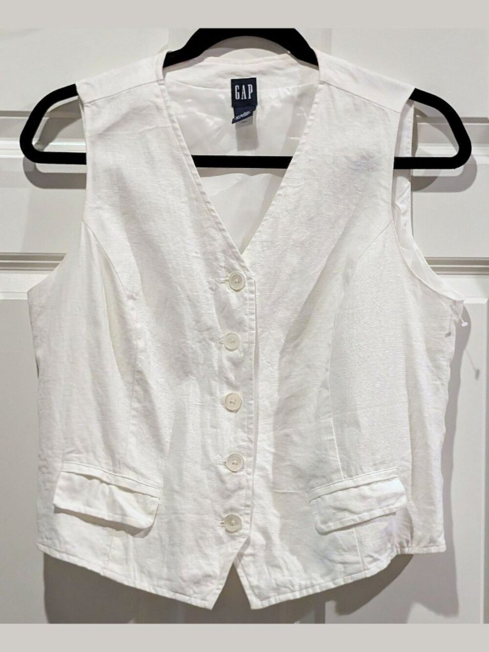 GAP White Linen / Canvas Women's Button Up Dress Vest #L